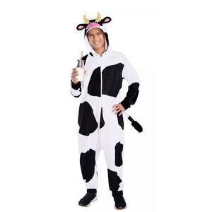 Spirit Cow Costume Jumpsuit‎ with Hood and Tail Halloween Cosplay Adult  S/M